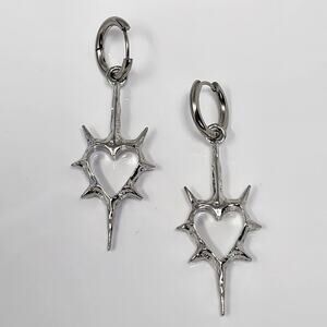 Silver Spike Goth Heart Earrings